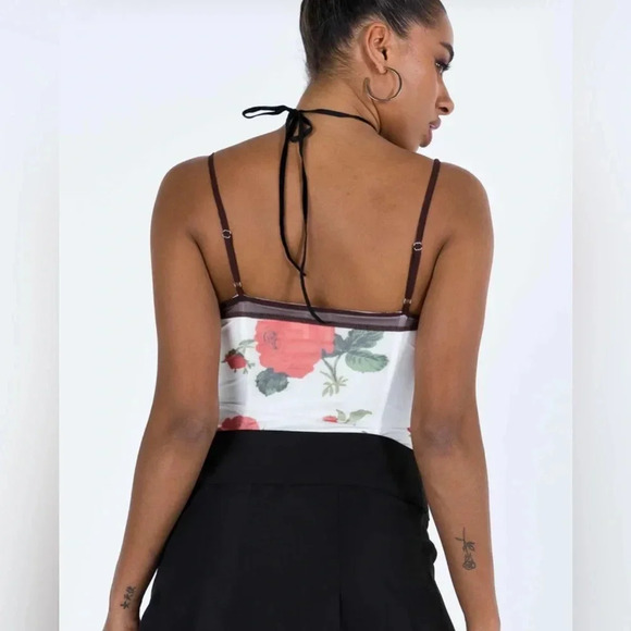 Princess Polly Colton Corset Top, Sz 6, White Floral, Roses, Red, Green, Brown - Picture 4 of 13